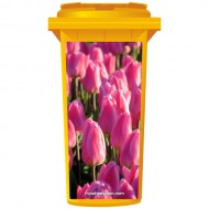 Pink Tulips In A Field Wheelie Bin Sticker Panel